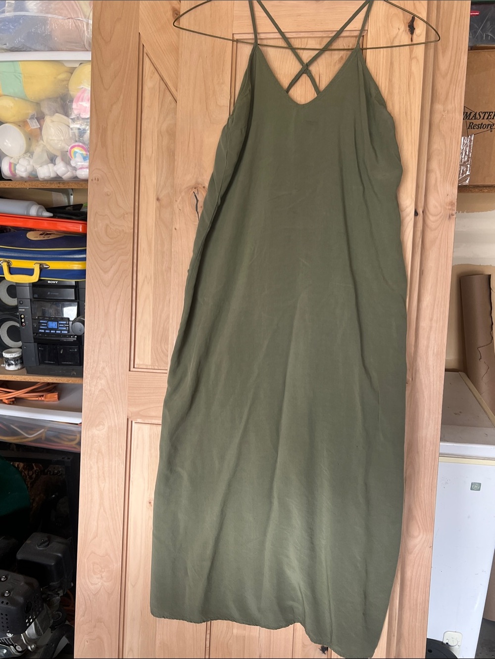 Old Navy Olive Green Maxi Slip Dress with Crisscross Straps